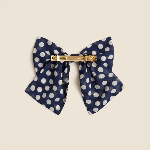 ❤️J. Crew Navy Chiffon Polka Dot Hair Bow - Picture 3 of 5